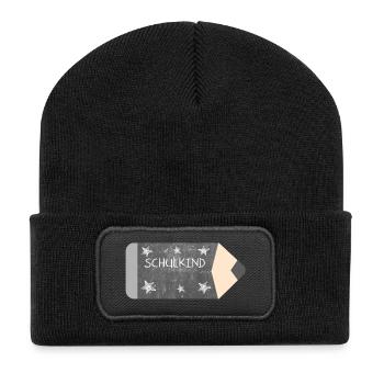Crayon de couleur tableau noir design craie - étoiles - Écolier - Beanie recyclé à patch - noir - Devant