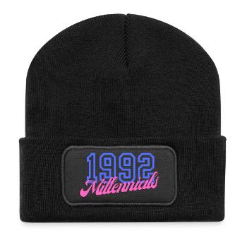 Retro 1992 Millennial Numerisches Design - Recycelte Patch Beanie - Schwarz - Vorne