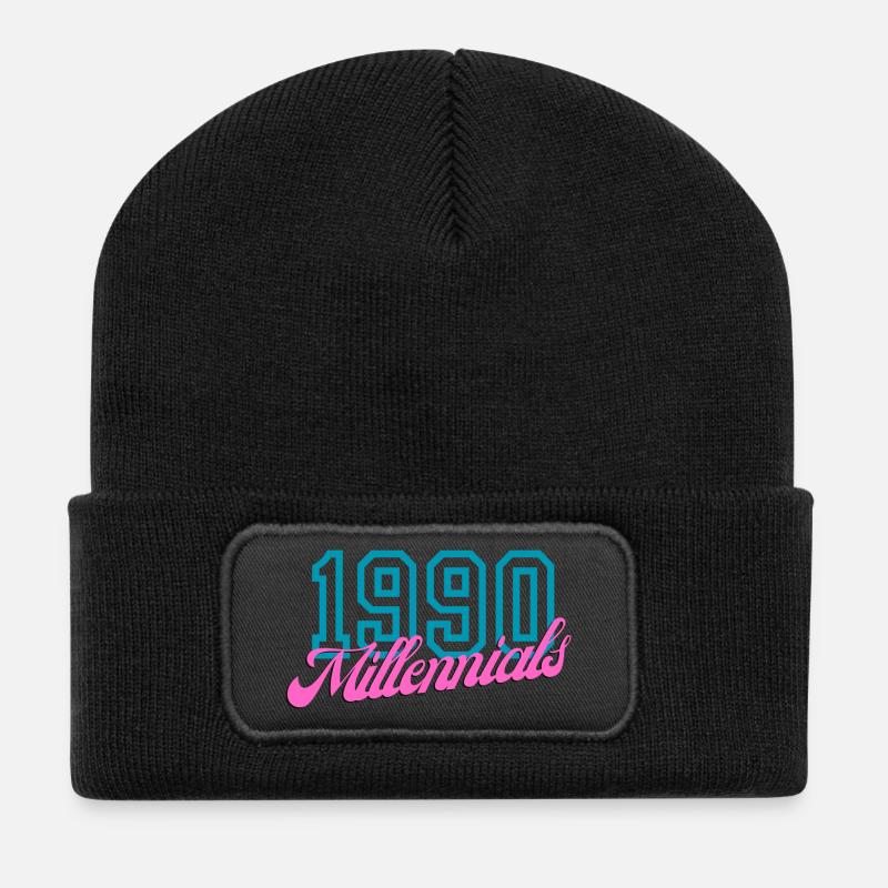 Retro 1990 Millennial Digitaler Stil Design - Recycelte Patch Beanie - Schwarz