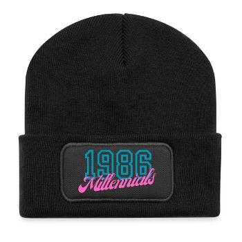 1986 Millennials Retro Numerisches Design - Recycelte Patch Beanie - Schwarz - Vorne
