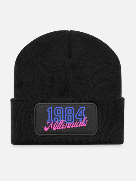 Jahrgang Jahr 1984 Digitaler Kunstdruck - Recycelte Patch Beanie - Schwarz
