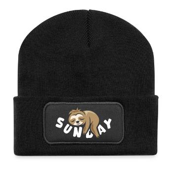 Sunday Faultier comic lustig Sonntagsshirt Symbol - Recycelte Patch Beanie - Schwarz - Vorne