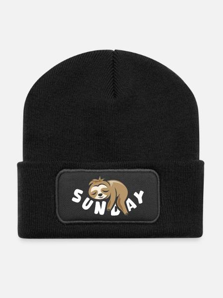 Sunday Faultier comic lustig Sonntagsshirt Symbol - Recycelte Patch Beanie - Schwarz