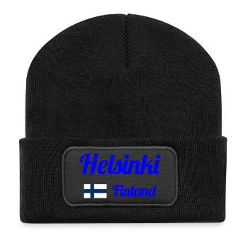 Helsinki Finnland - Stylische Drucke - Recycelte Patch Beanie - Schwarz - Vorne