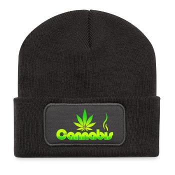 Emblème vibrant de feuille de cannabis sur dégradé vert - Beanie recyclé à patch - charbon - Devant