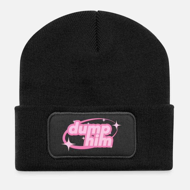 Dump Him – Girly Y2K Statement - Recycelte Patch Beanie - Schwarz