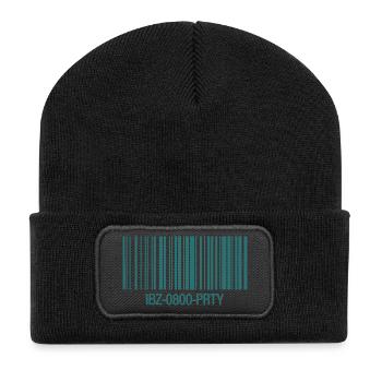 IBZ-0800-PRTY – Barcode Party Ticket - Recycelte Patch Beanie - Schwarz - Vorne