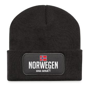 Norwegen was sonst Spruch Skandinavien Urlaub - Recycelte Patch Beanie - Dunkelgrau - Vorne