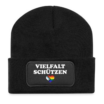 Vielfalt Schützen - Recycelte Patch Beanie - Schwarz - Vorne