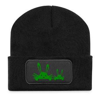 2 lapins famille enfant père deux bambin mère - Beanie recyclé à patch - noir - Devant