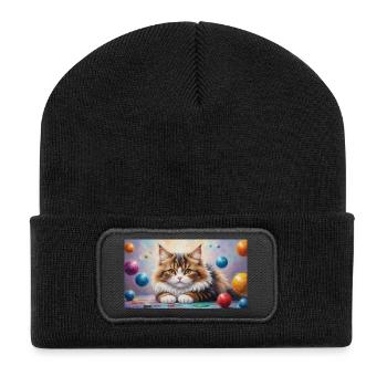Niedliche Katze möchte spielen Schmusetiger Kitten - Recycelte Patch Beanie - Schwarz - Vorne