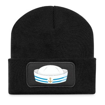 Matrosenhut mit Anker – Maritimes Symbol - Recycelte Patch Beanie - Schwarz - Vorne