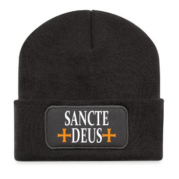 Sancte Deus Kreuz Religiöses Design - Recycelte Patch Beanie - Dunkelgrau - Vorne