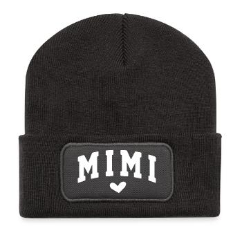 Mimi Love Heart Design für Großmütter - Recycelte Patch Beanie - Dunkelgrau - Vorne