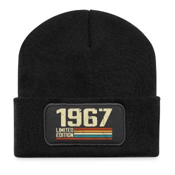 Jahrgang 1967 Retro Geburtstag - Jahrgang 1967 - Recycelte Patch Beanie - Schwarz - Vorne