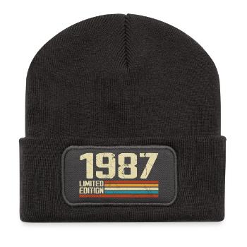 Vintage 1987 Retro Birthday - Born in 1987 - Recycled Patch Beanie - dark grey - Front