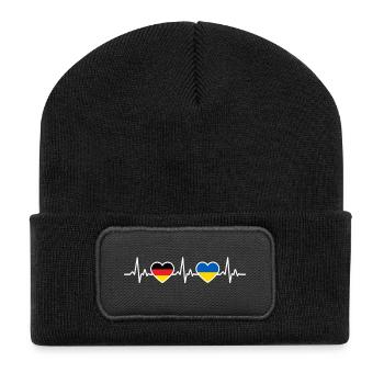 Ukraine Germany Heartbeat Flag Ukrainian - Recycled Patch Beanie - black - Front