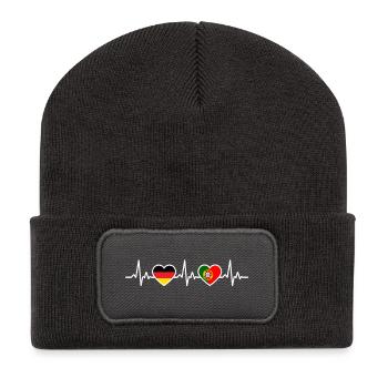 Portugal Germany Heartbeat Flag Portuguese - Recycled Patch Beanie - dark grey - Front