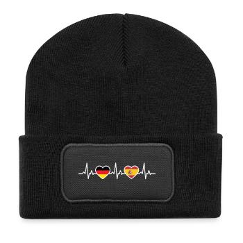 Spain Germany Heartbeat Flag Spanish - Recycled Patch Beanie - black - Front