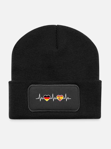 Spanien Deutschland Herzschlag Flagge Spanier - Recycelte Patch Beanie - Schwarz