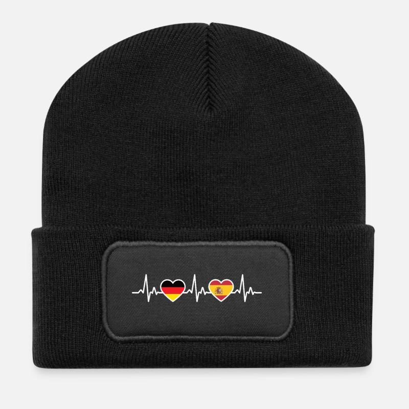 Spanien Deutschland Herzschlag Flagge Spanier - Recycelte Patch Beanie - Schwarz