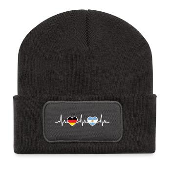 Argentinien Deutschland Herzschlag Flagge Argen - Recycelte Patch Beanie - Dunkelgrau - Vorne