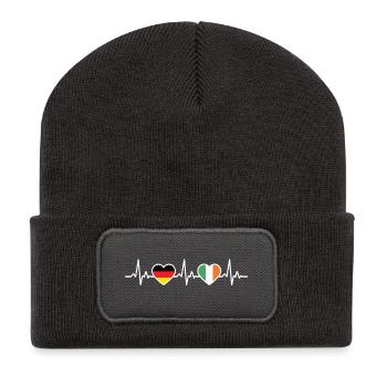 Ireland Germany Heartbeat Flag Irish - Recycled Patch Beanie - dark grey - Front