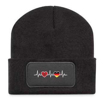 Marokkaner Deutschland Herzschlag Flagge Marokko - Recycelte Patch Beanie - Dunkelgrau - Vorne