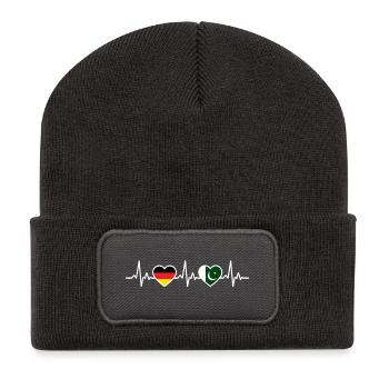 Pakistan Germany Heartbeat Flag Pakistani - Recycled Patch Beanie - dark grey - Front