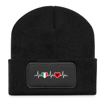 Albanien Italien Albanische Herzschlag Flagge - Recycelte Patch Beanie - Schwarz - Vorne