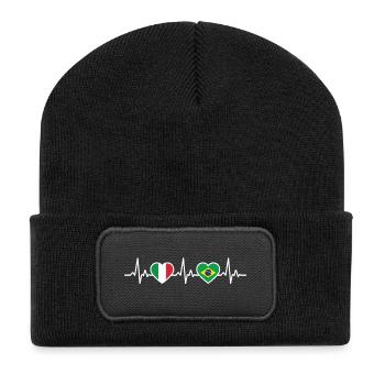 Brazil Italy Heartbeat Flag Brazil - Recycled Patch Beanie - black - Front