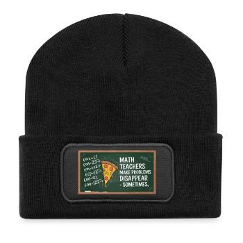 Funny Math Teacher Design Pizza & Problem Solving - Recycled Patch Beanie - black - Front
