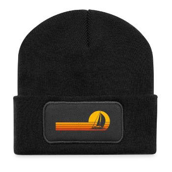 Segler Segelboot Sonnenaufgang Segeln - Recycelte Patch Beanie - Schwarz - Vorne
