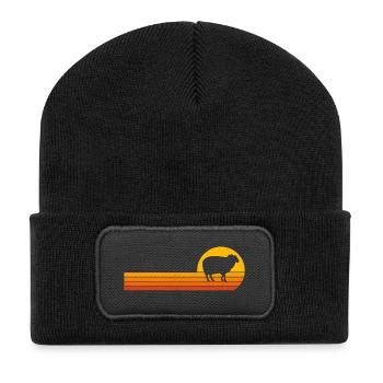 Schafe Sonnenaufgang T-Shirt Lustiges Schaf - Recycelte Patch Beanie - Schwarz - Vorne