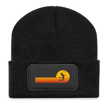 Volleyball Retro Sunrise Volleyballer - Recycelte Patch Beanie - Schwarz - Vorne