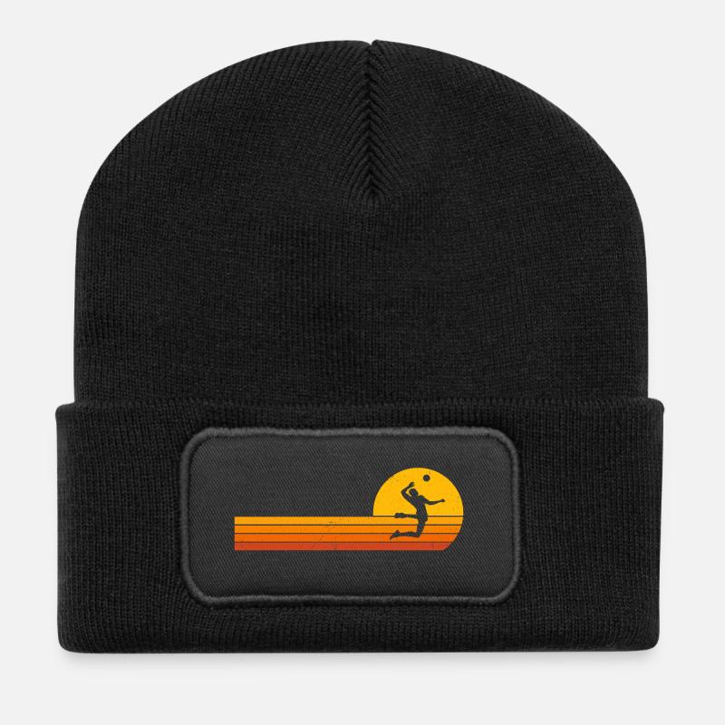 Volleyball Retro Sunrise Volleyballer - Recycelte Patch Beanie - Schwarz