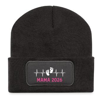 Mama 2026 Herzschlag Werdende Mutter 2026 - Recycelte Patch Beanie - Dunkelgrau - Vorne
