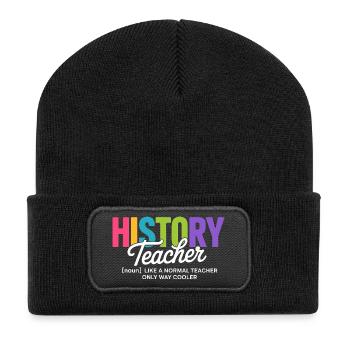 History Teacher Quote with Colourful Text - Recycled Patch Beanie - black - Front