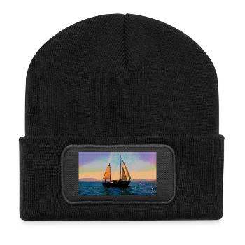 Bateau sur l eau découvre une autre planète - Beanie recyclé à patch - noir - Devant