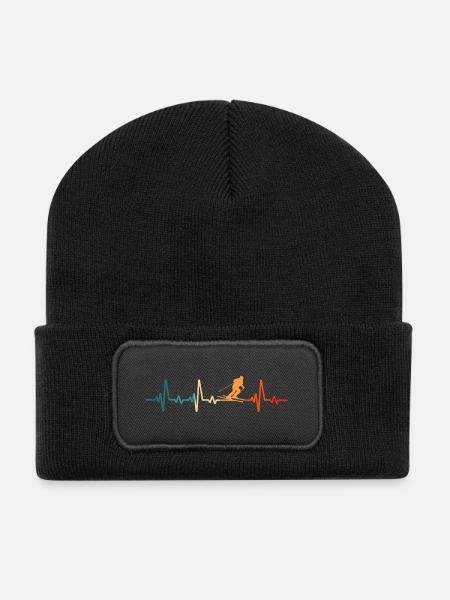 Skifahren Herzschlag Ski Skifahrer - Recycelte Patch Beanie - Schwarz