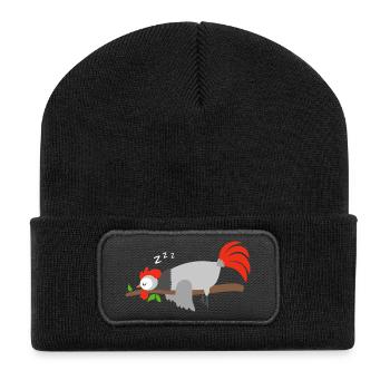 T-shirt avec motif coq « Bonne nuit » - Beanie recyclé à patch - noir - Devant