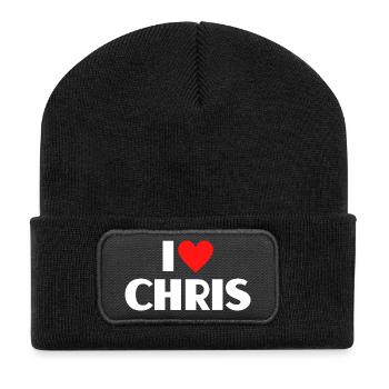 I love Chris Red Heart Romantic Name Fan - Recycled Patch Beanie - black - Front