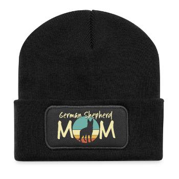 Deutscher Schäferhund Mama Retro Design - Recycelte Patch Beanie - Schwarz - Vorne