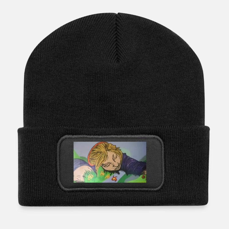 Träumendes Mädchen - Recycelte Patch Beanie - Schwarz