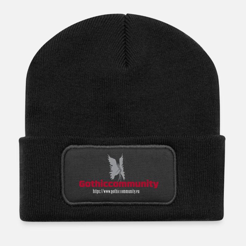 Logo_mit_Engel_und_Adresse - Recycelte Patch Beanie - Schwarz