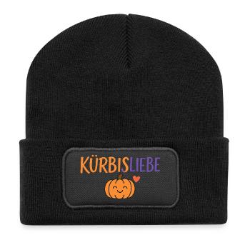 Citrouille Amour Conception Bande Dessinée - Beanie recyclé à patch - noir - Devant