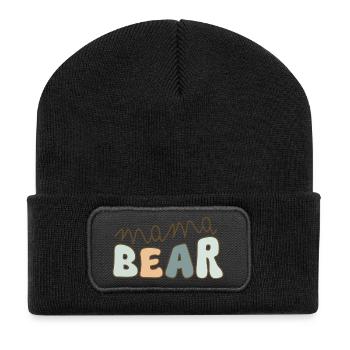 mama bear – Pastell Schriftzug - Recycelte Patch Beanie - Schwarz - Vorne