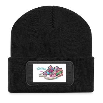 Bunte Sneakers mit Comic-Design - Recycelte Patch Beanie - Schwarz - Vorne