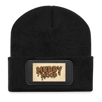 Muddy Mood Schriftzug Design - Recycelte Patch Beanie - Schwarz - Vorne