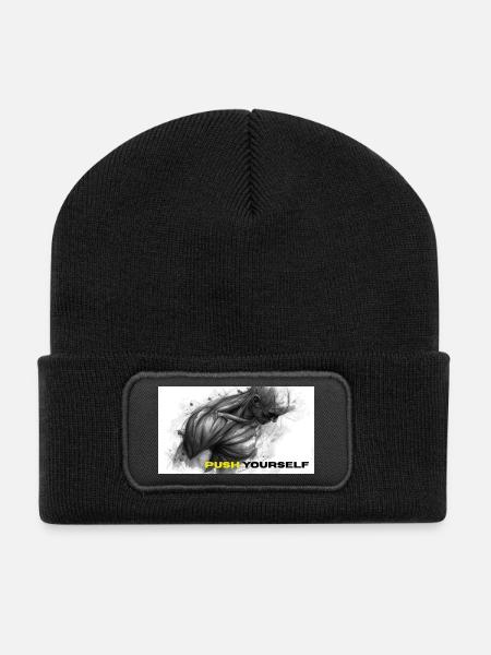 Strong Self Motivation Illustration - Recycled Patch Beanie - black